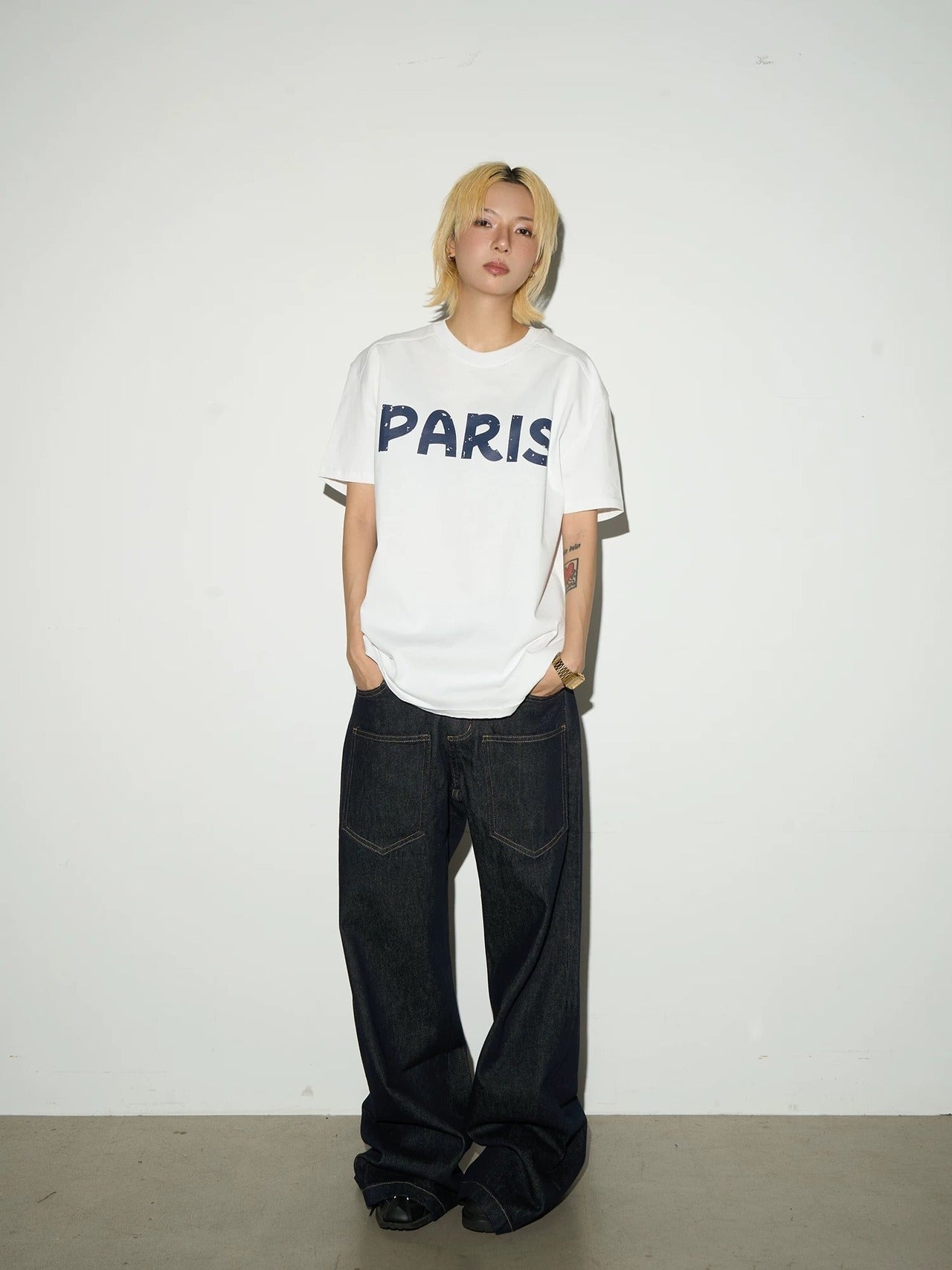 【MICHINNYON】Red Line Stitch Wide Jeans