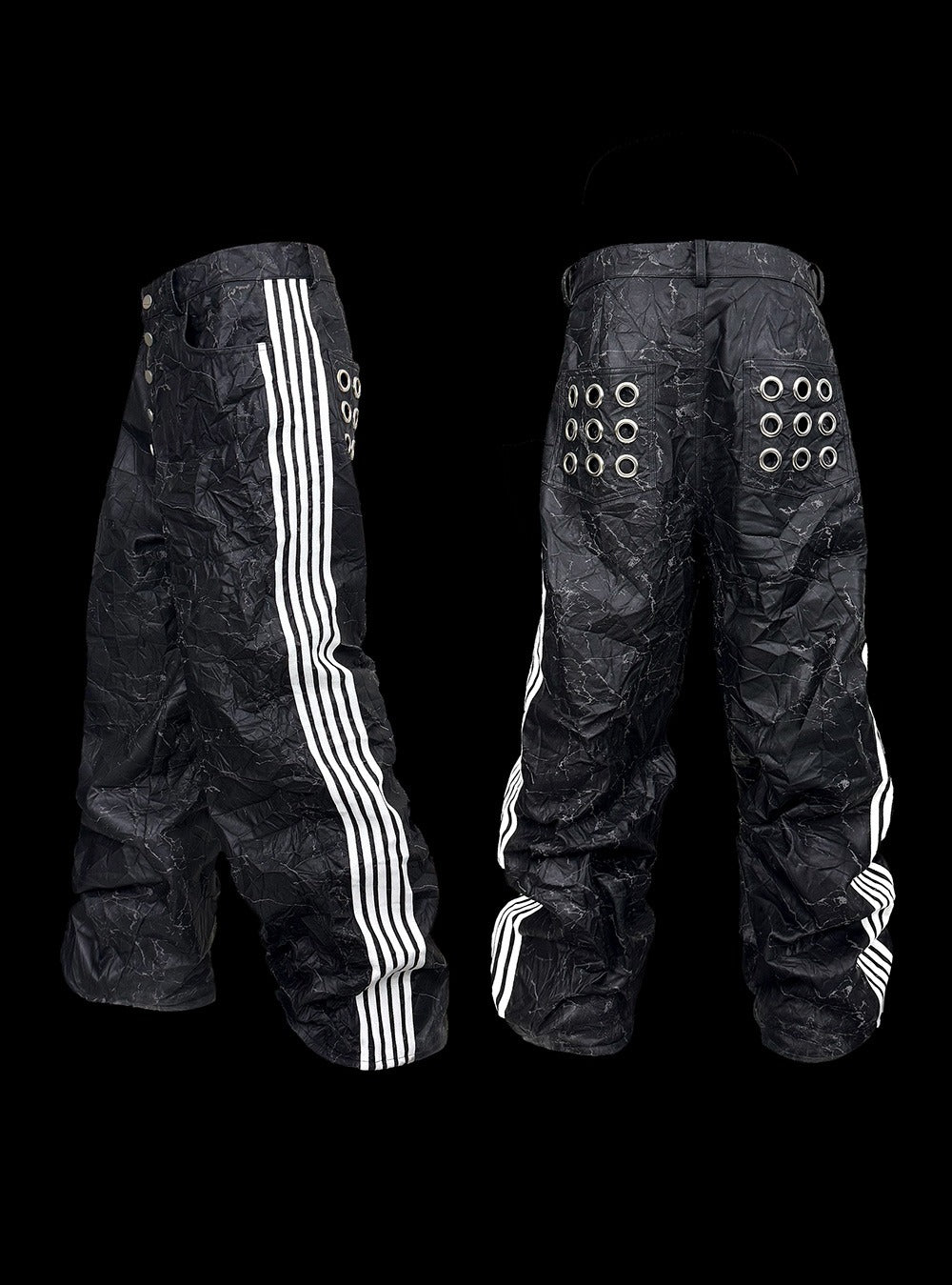 [99CLUB]Five-Stripe Crinkled Eyelet Pants