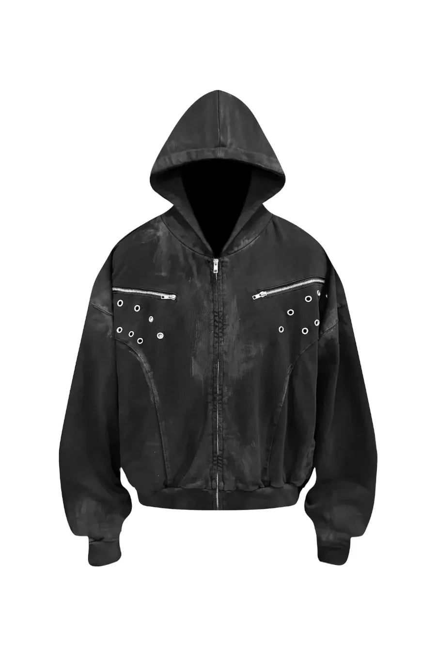 x FFF Dark Avant Garde Design Brushed Wax Zip Up Hoodie