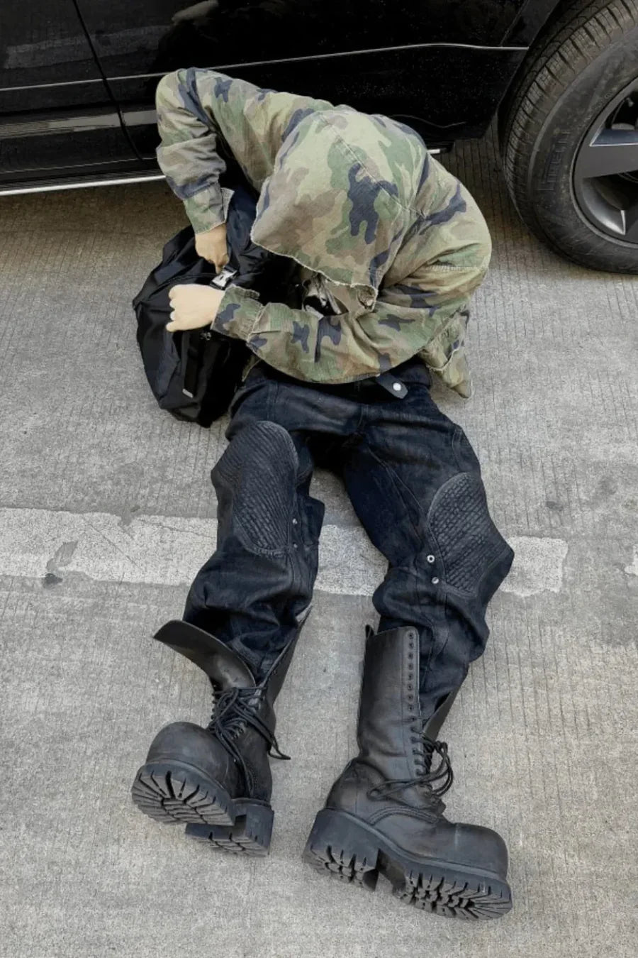 x GOJOYJINNI Armor Patch Distressed Biker Jeans