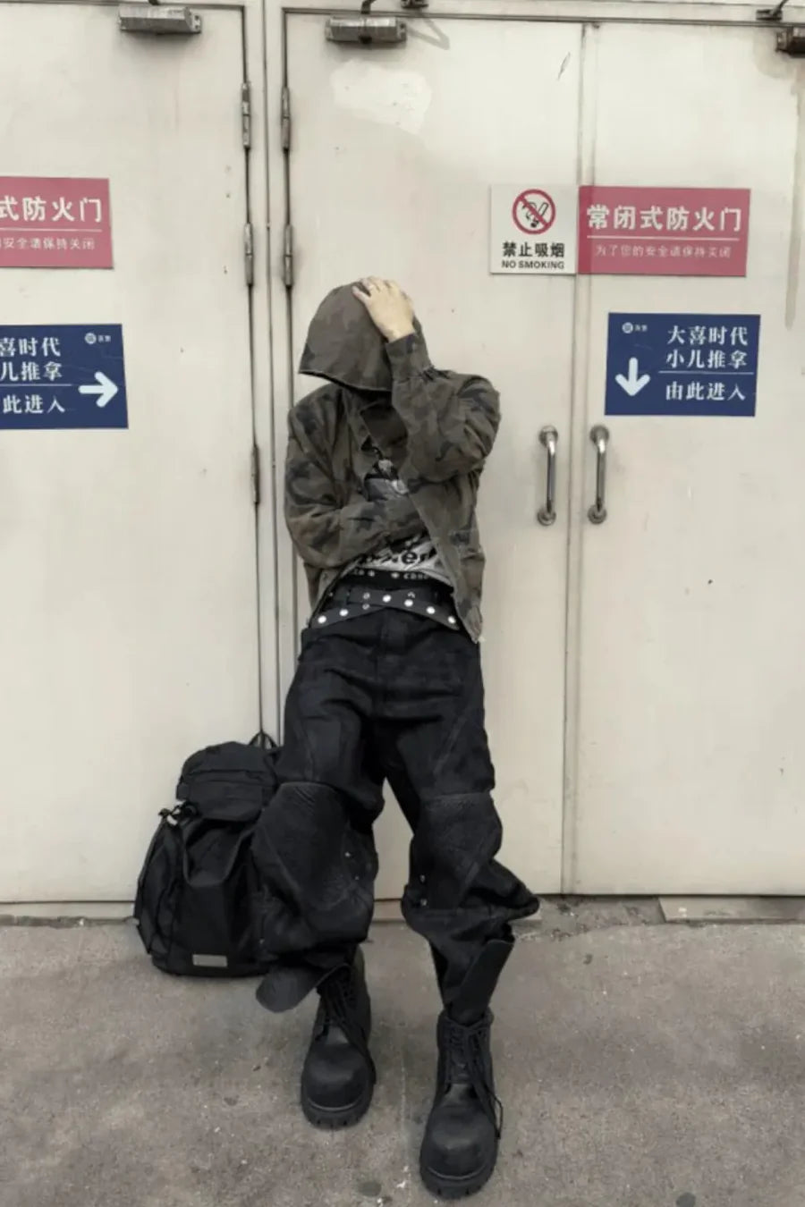 x GOJOYJINNI Armor Patch Distressed Biker Jeans